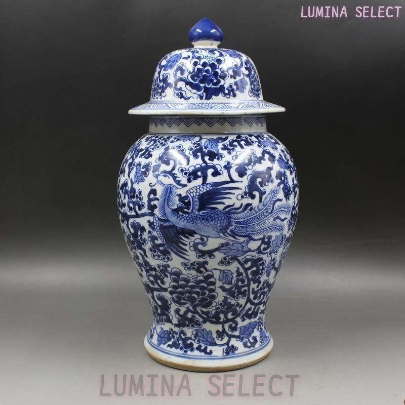 清康煕青花を着て鳳紋将軍缶 景徳鎮 陶磁器 装飾品 現代工芸品 美術品 置物 gyp820