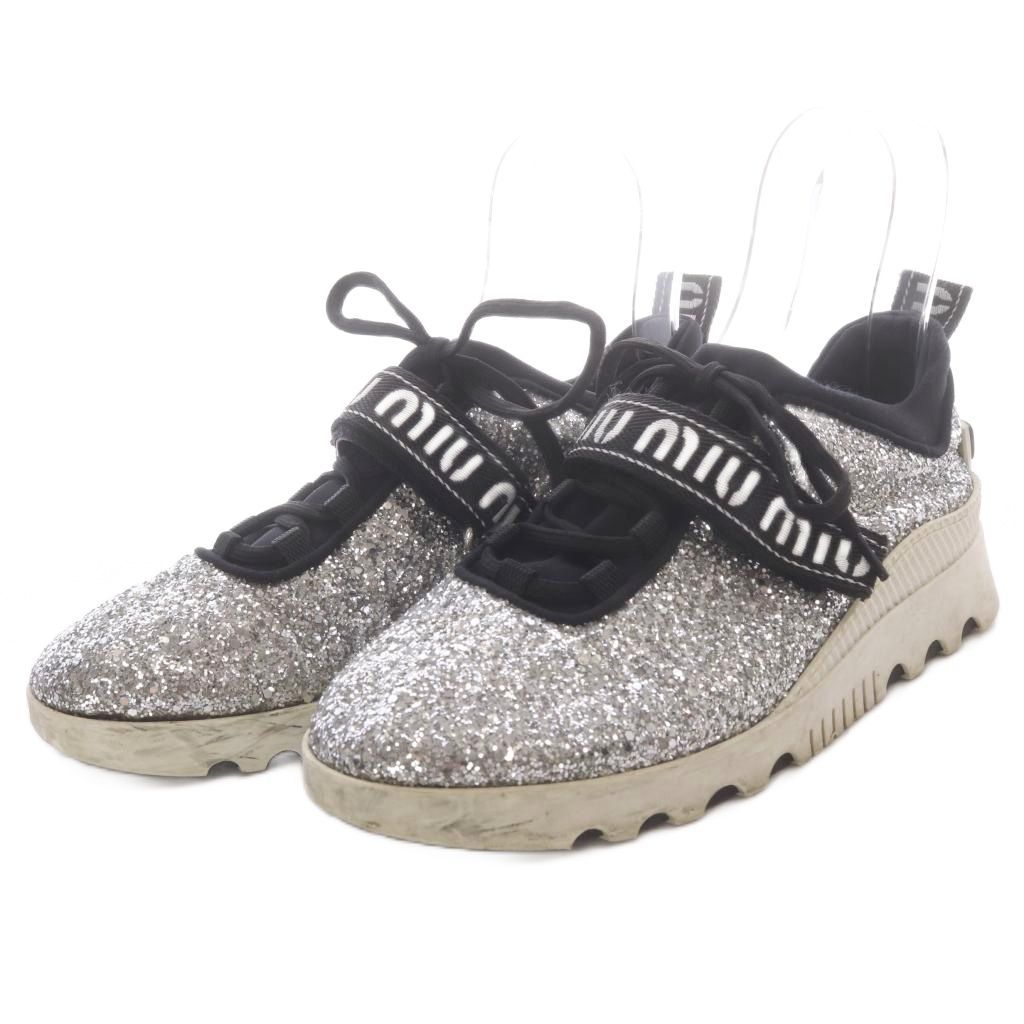 ミュウミュウ miumiu スニーカー グリッター ラメ ベルクロストラップ 39 シルバー色 5E613B /YO21 14,839円