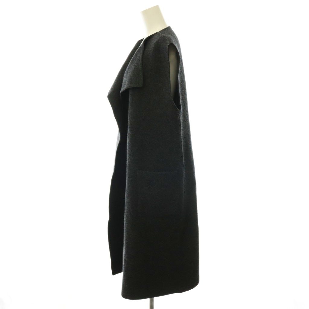 フォクシー FOXEY 43765 Seneca ニットジレ ベスト 前開き ロング ウール ダークグレー /NR