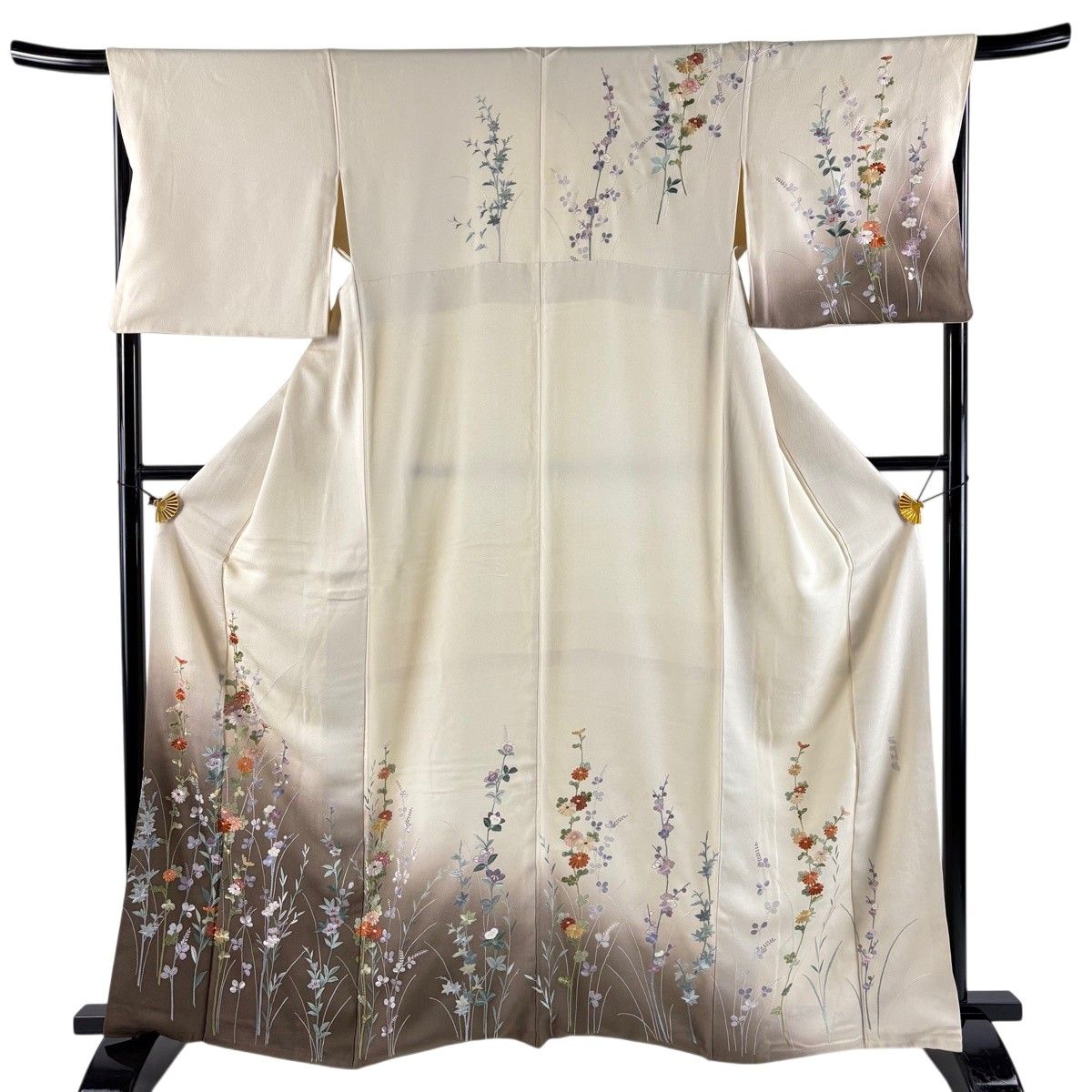 訪問着 身丈163cm 裄丈67cm M 袷 秋草 枝梅 蘇州刺繍 ぼかし ベージュ 正絹 秀品 【中古】 6,336円