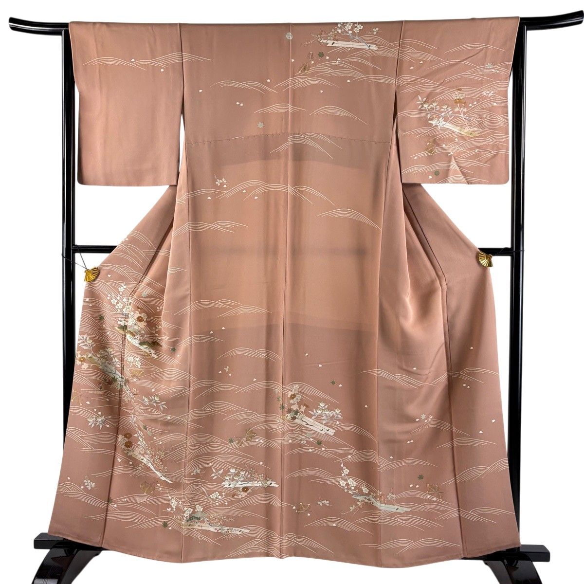 訪問着 身丈159.5cm 裄丈63.5cm S 袷 花筏 松竹梅 金彩 薄小豆 正絹 秀品 一つ紋 【中古】 6,952円