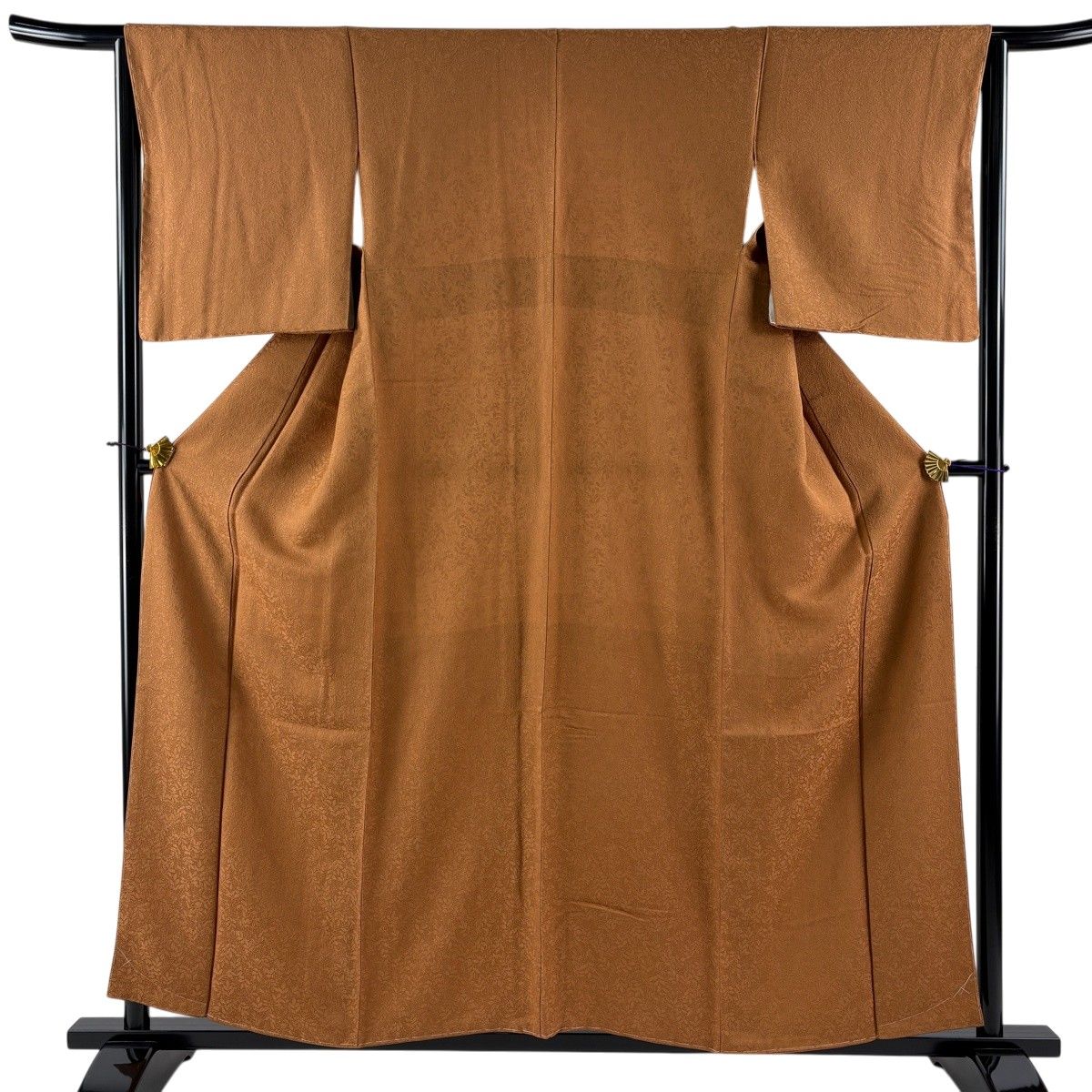 【美品】 色無地 身丈156cm 裄丈65cm M 袷 地紋 茶色 正絹 秀品 【中古】