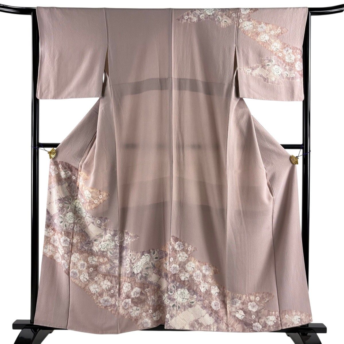 訪問着 身丈157.5cm 裄丈65cm M 袷 辻が花 霞 薄紫 正絹 秀品 【中古】
