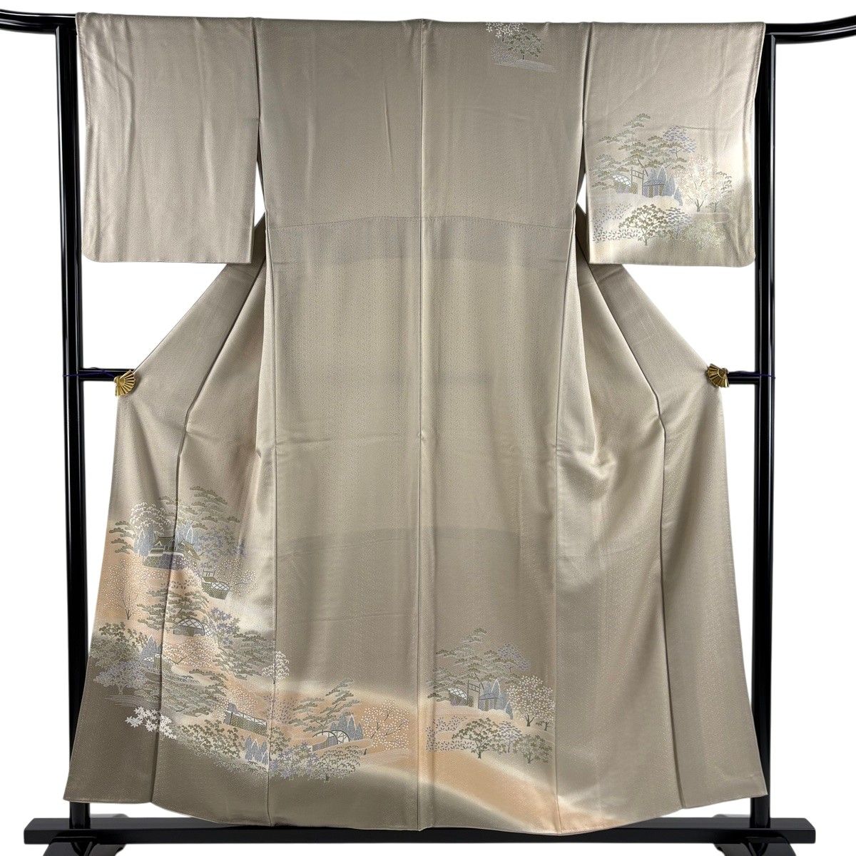 訪問着 身丈156cm 裄丈63.5cm S 袷 建物 松 染め分け 金彩 灰緑 正絹 秀品 【中古】 6,512円