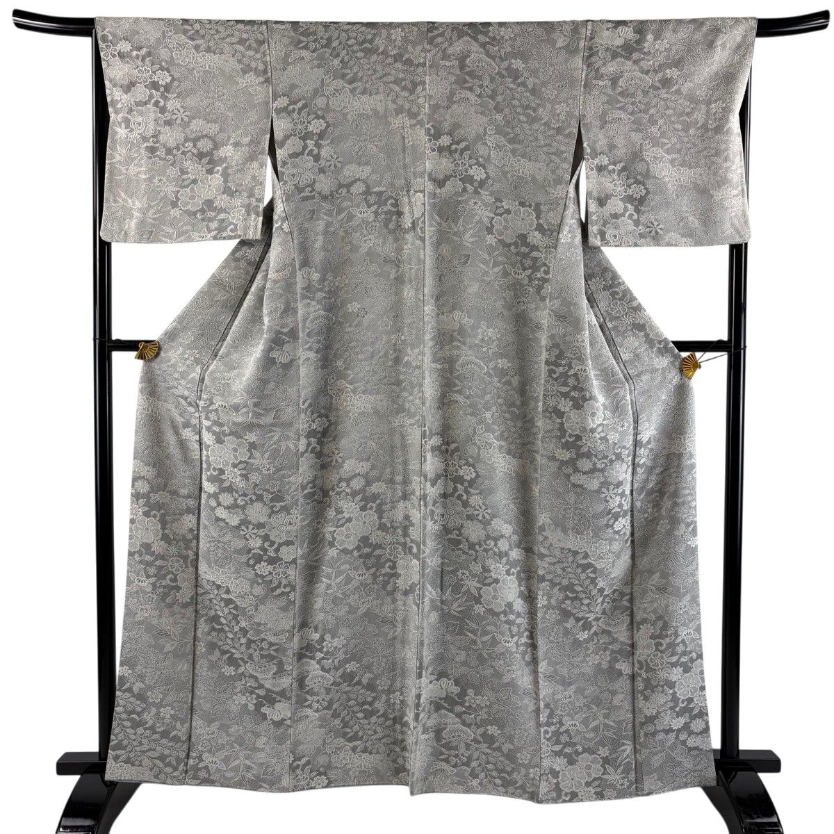 小紋 身丈162cm 裄丈67cm M 袷 紋意匠 桜 橘 灰色 正絹 名品 【中古】 10,074円