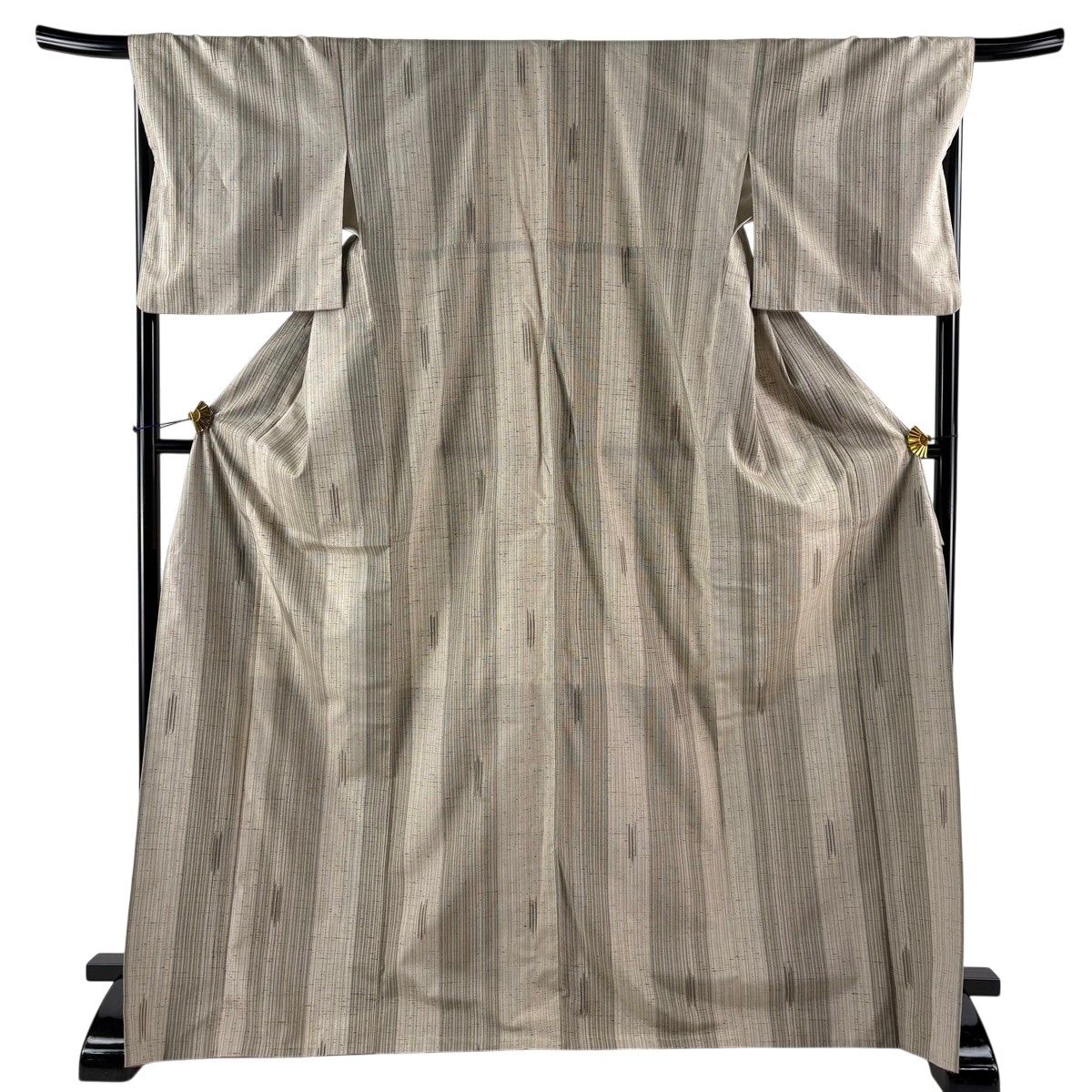 紬 身丈172cm 裄丈68.5cm L 袷 縦縞 幾何学 灰茶 正絹 名品 【中古】 10,212円