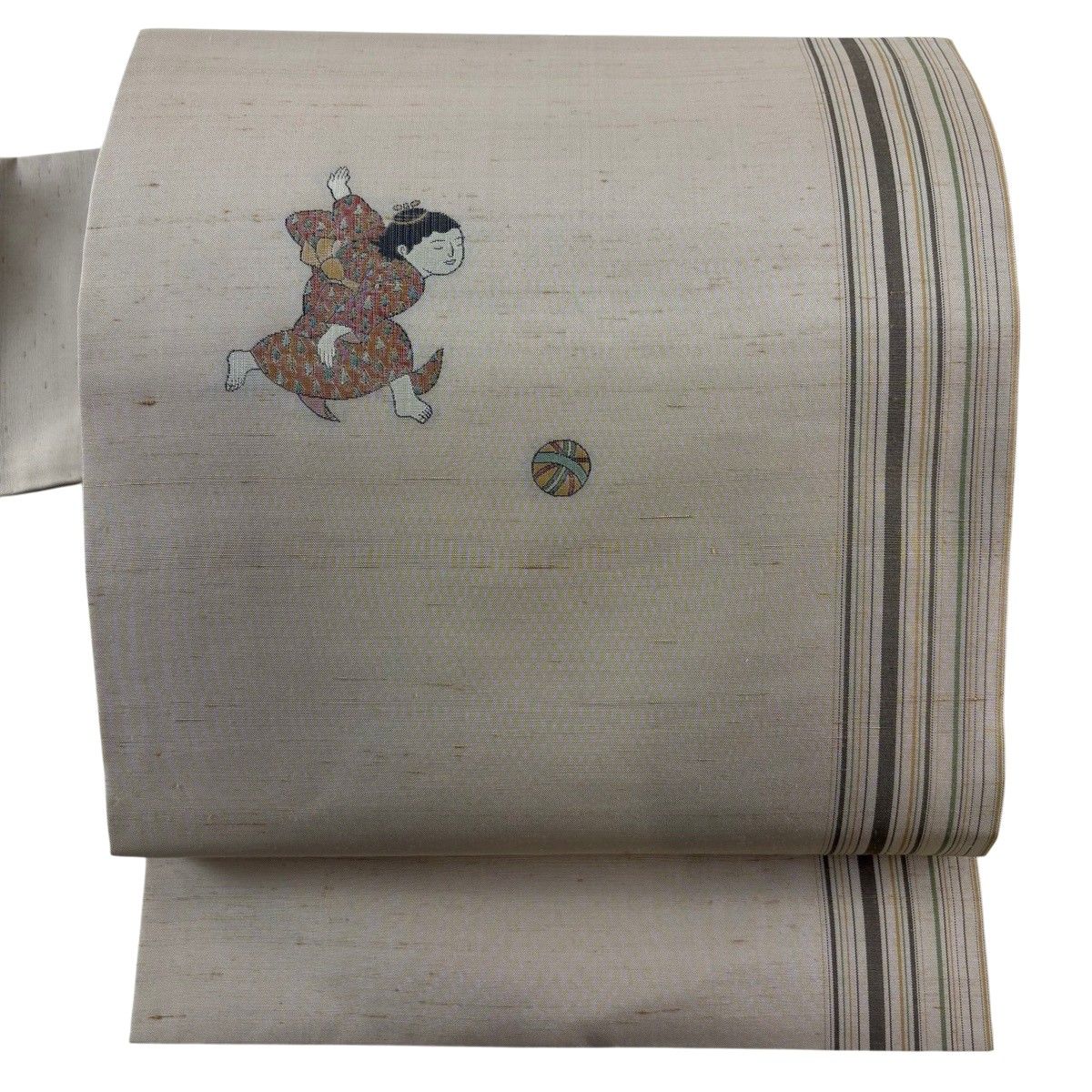 【美品】 名古屋帯 秀品 紬地 童 手鞠 薄茶色 正絹 【中古】 8,260円