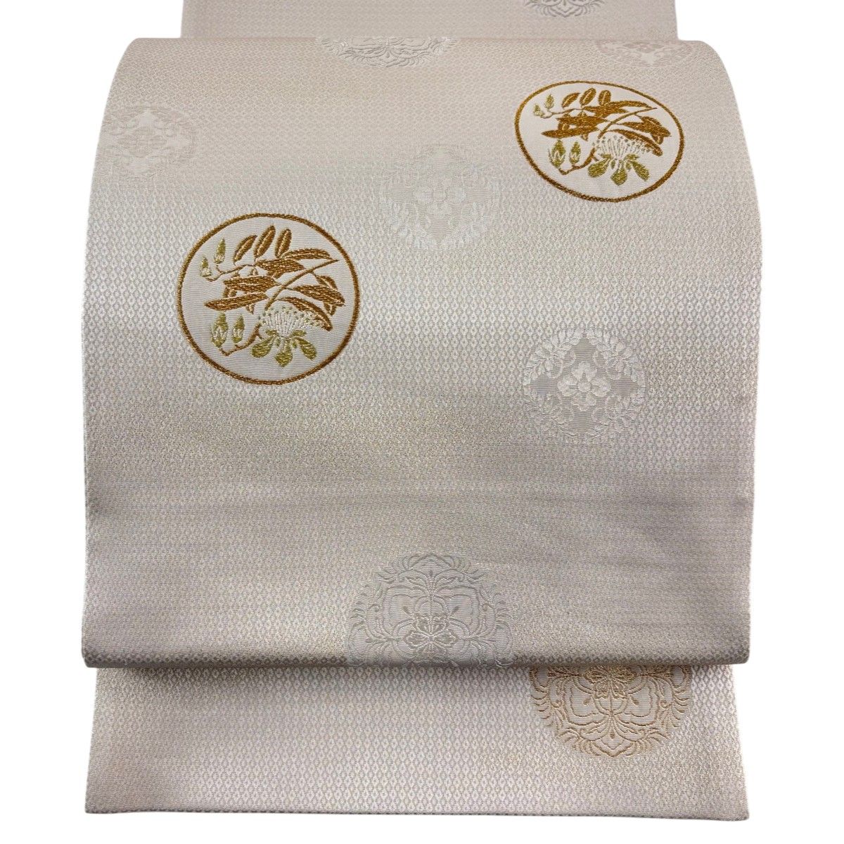 【美品】 袋帯 秀品 丸紋 桐 箔 金糸 ピンクベージュ お太鼓柄 正絹 【中古】 6,776円