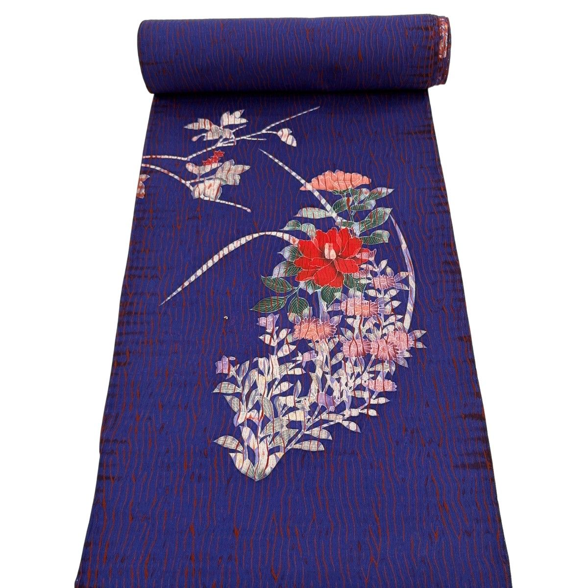 反物 秀品 付下げ 椿 菊 絞り 青紫 正絹 【中古】 7,056円