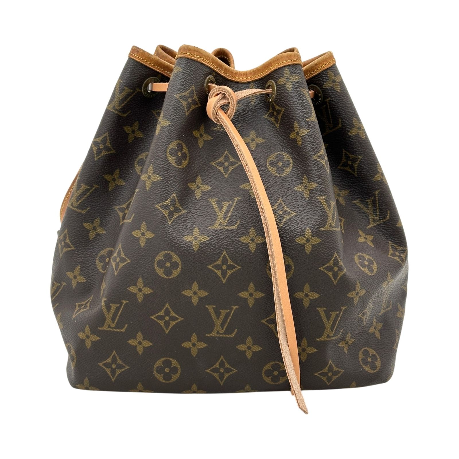 【中古】ルイヴィトン モノグラム プチノエ 巾着 ショルダーバッグ ブラウン ゴールド金具 LV ロゴ Bランク lv1532vv