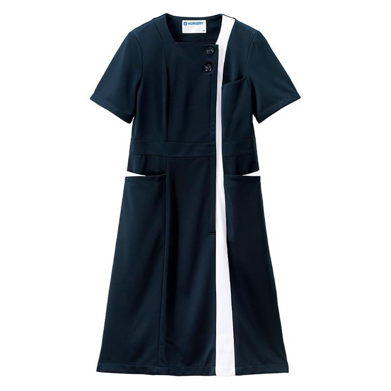 【新品】 [ナースリー] スクエアカラーワンピース 看護師用 女性用 白衣 制服 S ネイビー×ホワイト 9310101A