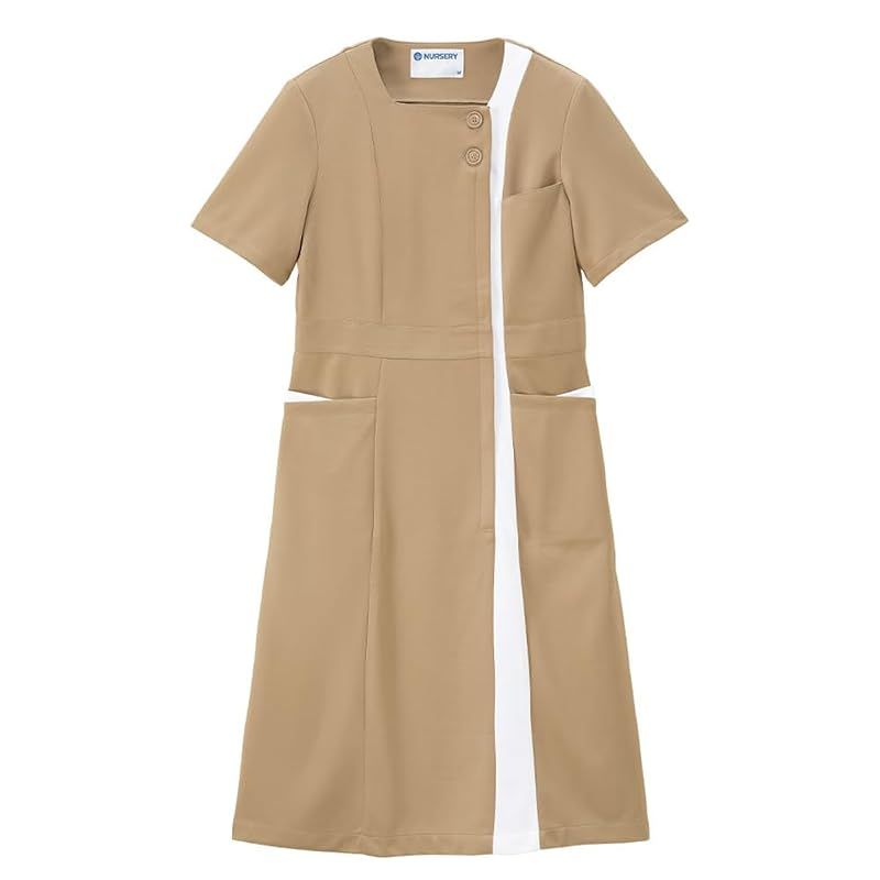 【新品】 [ナースリー] スクエアカラーワンピース 看護師用 女性用 白衣 制服 S トフィベージュ×ピュアホワイト 9310112A 0 5,750円
