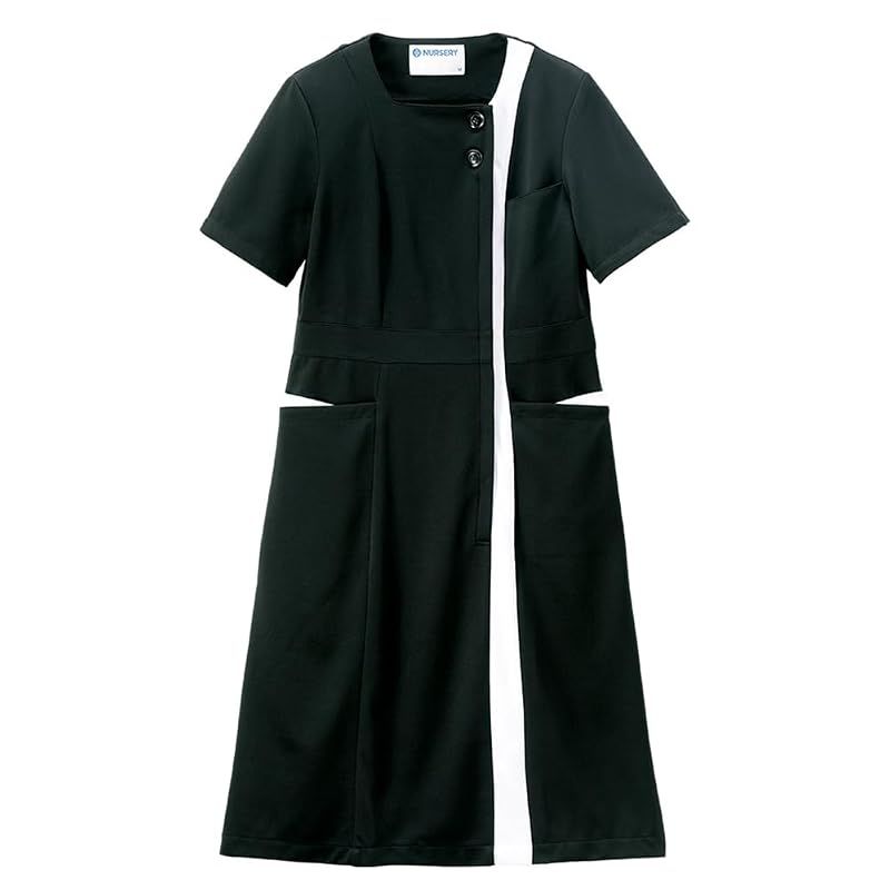 【新品】 [ナースリー] スクエアカラーワンピース 看護師用 女性用 白衣 制服 S ブラック×ホワイト 9310118A 0
