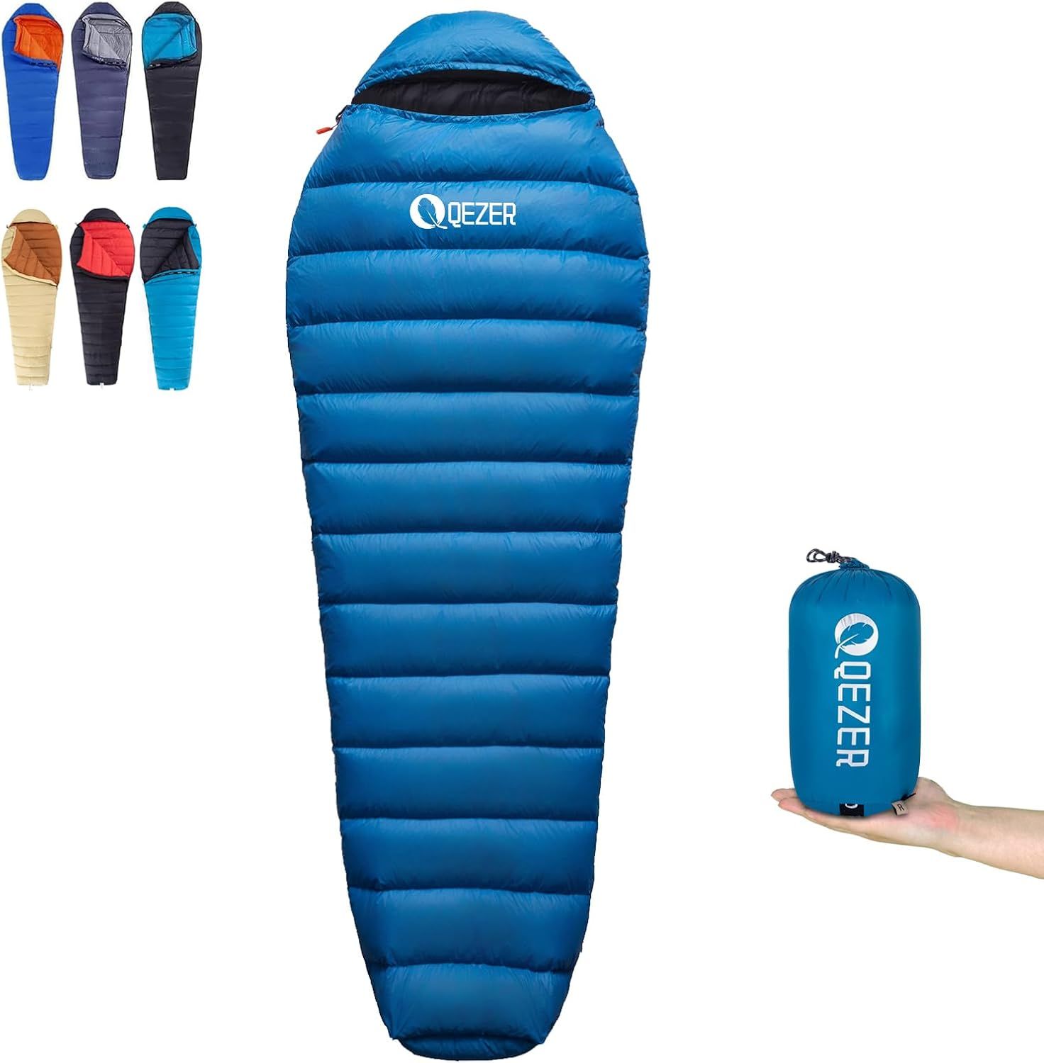 QEZER 寝袋 マミー型 ダウン800g 600FP 冬用 超軽量1450g コンパクト収納 3シーズン キャンプ 登山 車中泊 ツーリング 連結可能 7,304円
