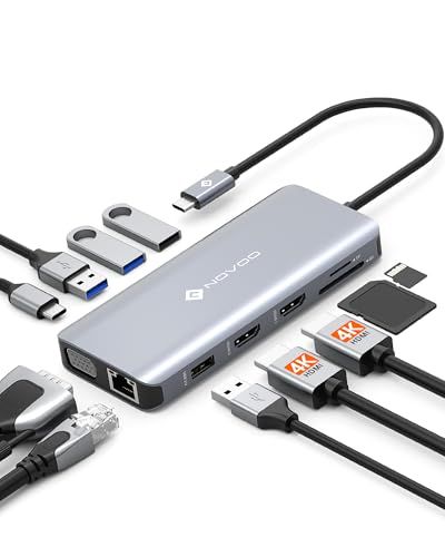 NOVOO USB C ハブ 11-in-1 トリプルディスプレイ デュアル 4K ドッキングステーション【HDMI/VGA/PD 100W 急速充電/1Gbps イーサネット/4USB-A ポート/MicroSD&SDカード】USB タイプ-C HDMI ハ