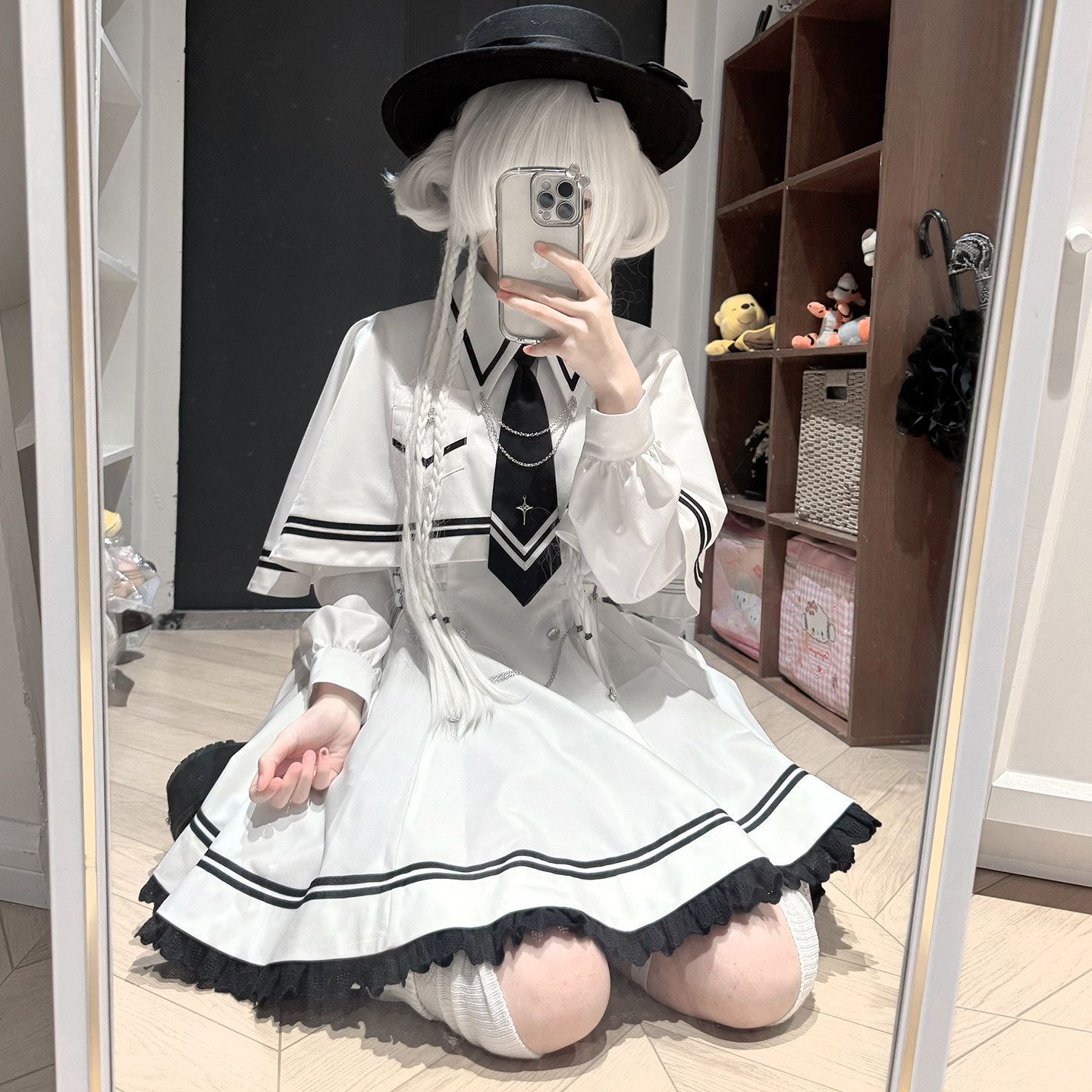 新品未使用 星芒指令 甘クールセーラー Lolita ワンピース 4 点セット ワンピース＋ネクタイ＋レッグカバー＋ケープ 撮影会 推し活 舞台演出 学園祭 イベント プレゼントにも最適