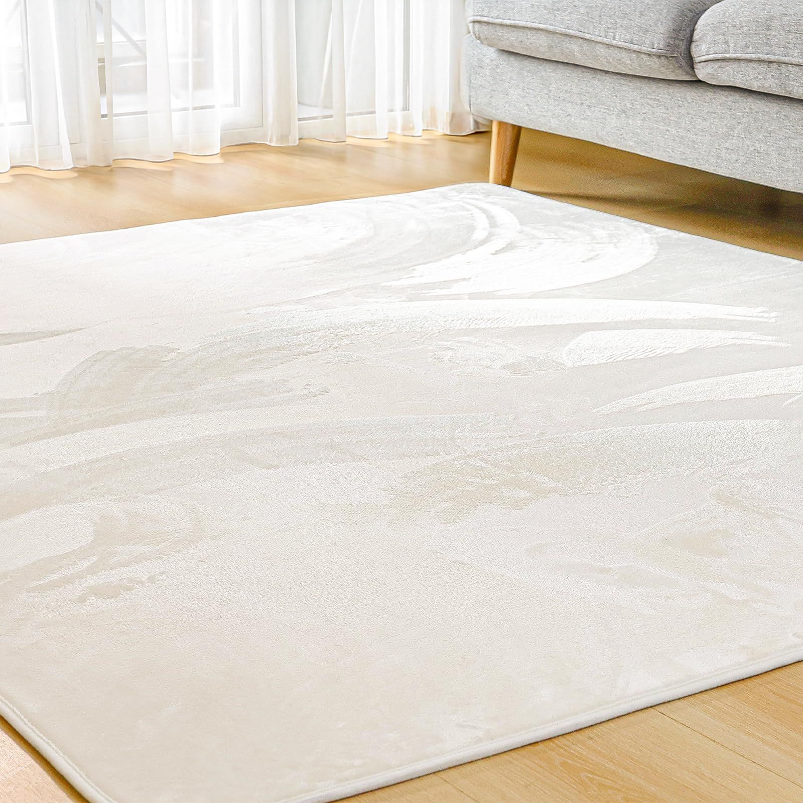 カーペット ラグマット 185×185CM 厚手14mm 低反発 防音 洗える 滑り止め付 ベッド暖房 ホットカーペット対応 防ダニ 抗菌 撥水加工 ふんわり手巻き フランネル じゅうたん 約2畳 Bestome アイボリー