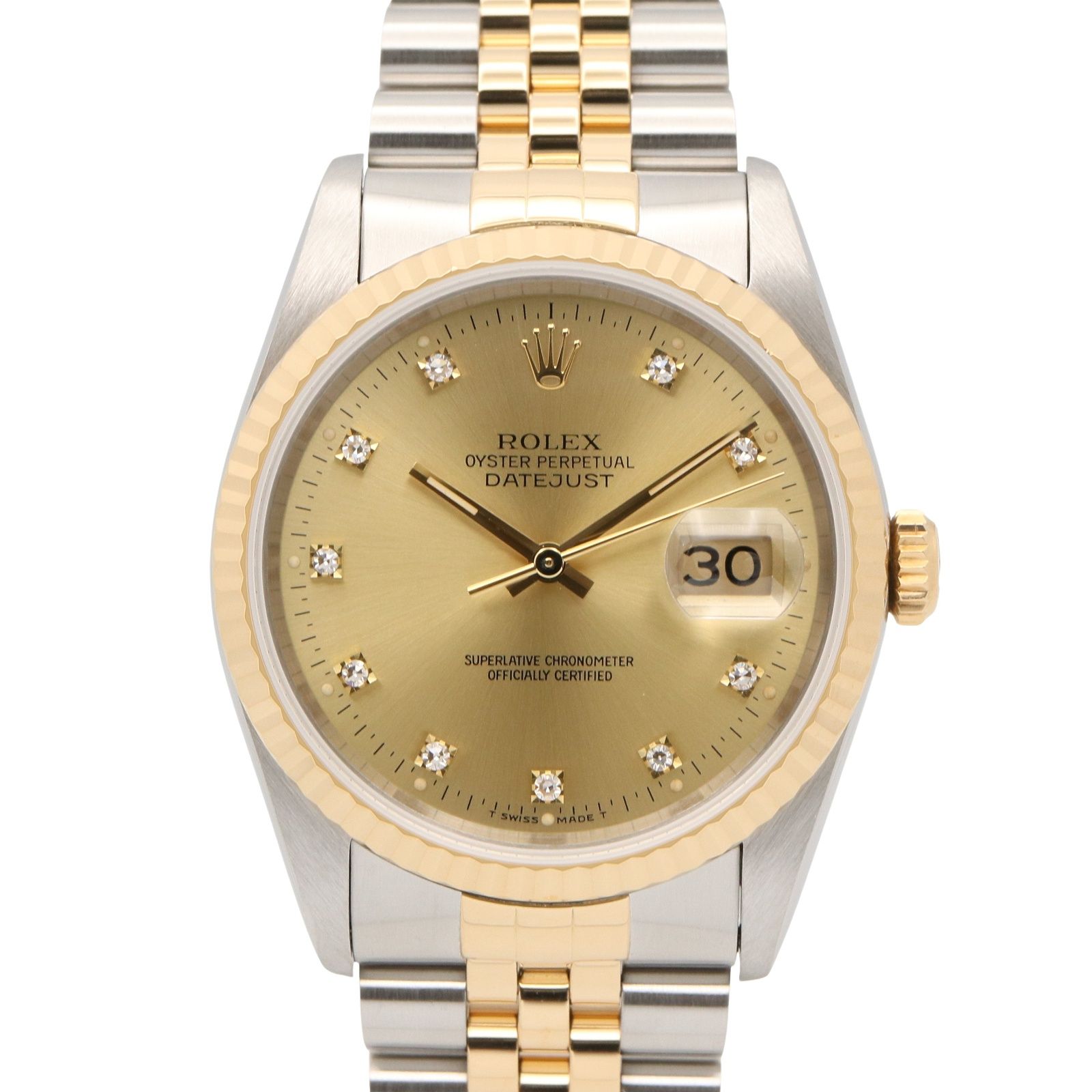 ロレックス ROLEX 腕時計 デイトジャスト 10Pダイヤ R番 16233G CH/QP K18（イエローゴールド） ステンレススチール デイトジャスト 10Pダイヤ R番 メンズ Used A 484,320円
