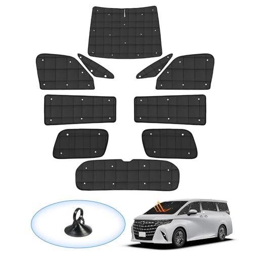 AUTO SPEC アルファード 40系 サンシェード 1台分 全窓用 遮光シェード 断熱 紫外線防止 車中泊 プライバシー保護 車種専用 10PCS | ヴェルファイア 40系,2023年6月?,日除け,盗難防止対策,日差し反射,格子状,紫 7f7be3b2