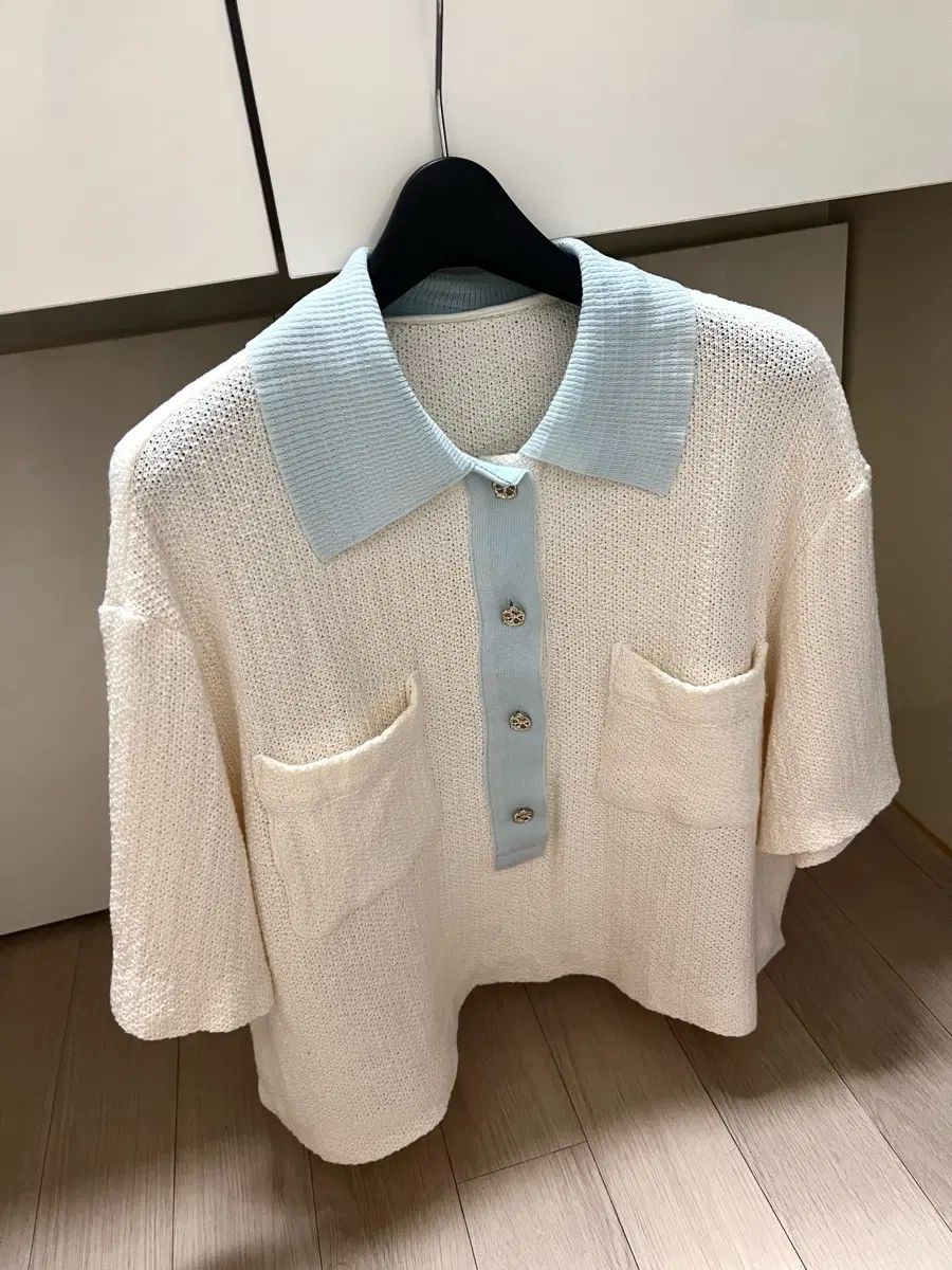 23年 The HANDSOME SJSJ バイカラー KARA（カラ） クロシェ ニット トップス 半袖 Tシャツ クロシェ クリーム アイボリー