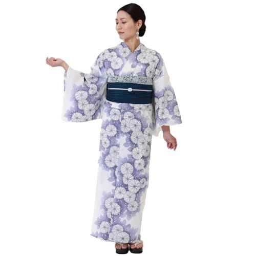 [京都きもの友禅] 浴衣 レディース セット 兵児帯 2点セット 花柄 白地 モダン ゆかた 紫 パープル 菊?ym 5cce1af7 9,906円