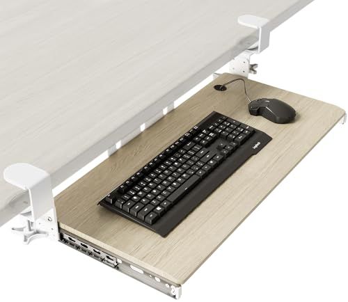 AX WABER キーボードトレイ キーボードスライド式 クランプ式 人間工学設計 キーボード収納 マウス収納可能 組立簡単 テーブル拡張 幅680*280mm オフィス/ホーム/学校に適用 木目調 AX01WG01★m 419f32be