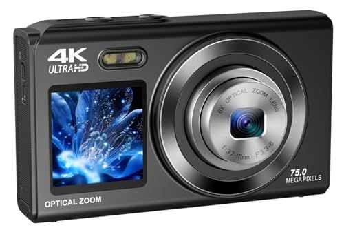 光学3倍ズーム デジタルカメラ4K スマホに送れる デジカメ デュアルスクリーン WIFI転送機能 7500万画素 64GBマイクロSDカード付き グリッド表示 オートフォーカス機能 自撮り便利 LEDライト ウェブカメラ 2.8インチ&1. 07e830b4