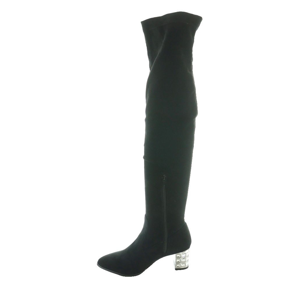 Lady Rady Heel Bijou Low Heel Knee High Boots Long M Black Black/SS ■OS