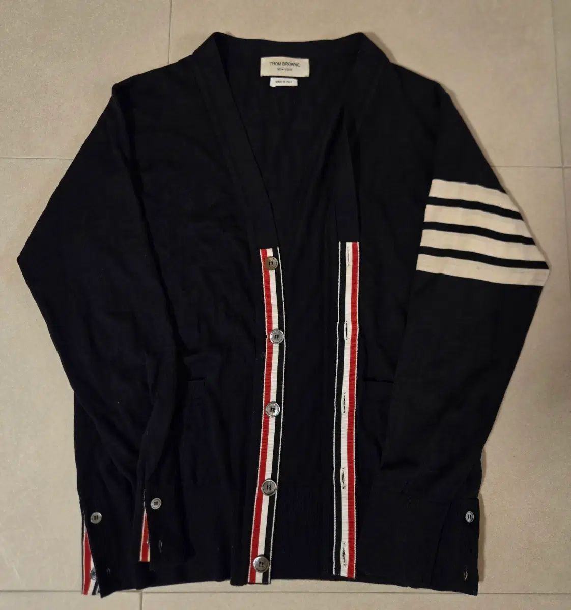正規品Thom Browne メリノウール 斜めボーダー袖ストライプ カーディガン 2size