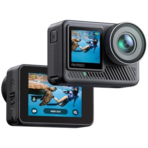 AKASO Brave8 lite アクションカメラ 4K60fps 20MP 本機防水10m 水中カメラ スーパースムース手ブレ補正 ８倍スローモーション 4KHDR 1550mAhバッテリー×2 音声制御機能 外部マイク対応 アクションカ 1ff288d7