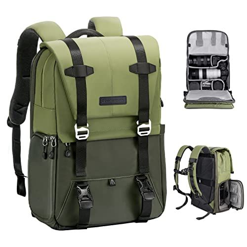 K＆F Concept カメラバッグ おしゃれ カメラリュック カメラバックパック 2気室 20L 大容量 レインカバー付き 撮影バッグ 防水 一眼レフ/DSLRカメラ/レンズ/16インチPC/三脚収納可 出張/旅行/撮影用バッグ★m 3688122c 14,227円