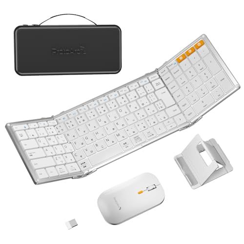 ProtoArc XKM01 折りたたみキーボード マウスセット 無線 Bluetooth 2.4GHz 3台同時接続 軽量 薄型 持ち運び | スマホ/タブレット用キーボード 日本語配列 フルサイズ テンキー付き 充電式 専用収納バッグ ス d4fb79c8