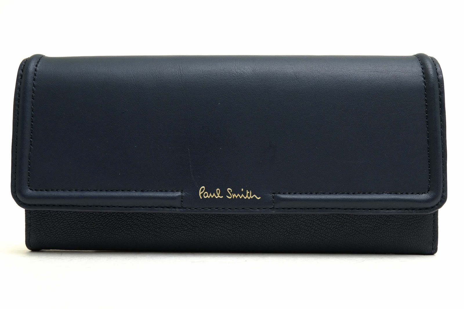 ポールスミス／Paul Smith 長財布 財布 ウォレット レディース 女性 女性用 レザー 革 本革 ネイビー 紺 PWU824 ボンベフラップ フラップ式 ユニセックス 男女兼用 シボ革 シュリンクレザー 15,225円