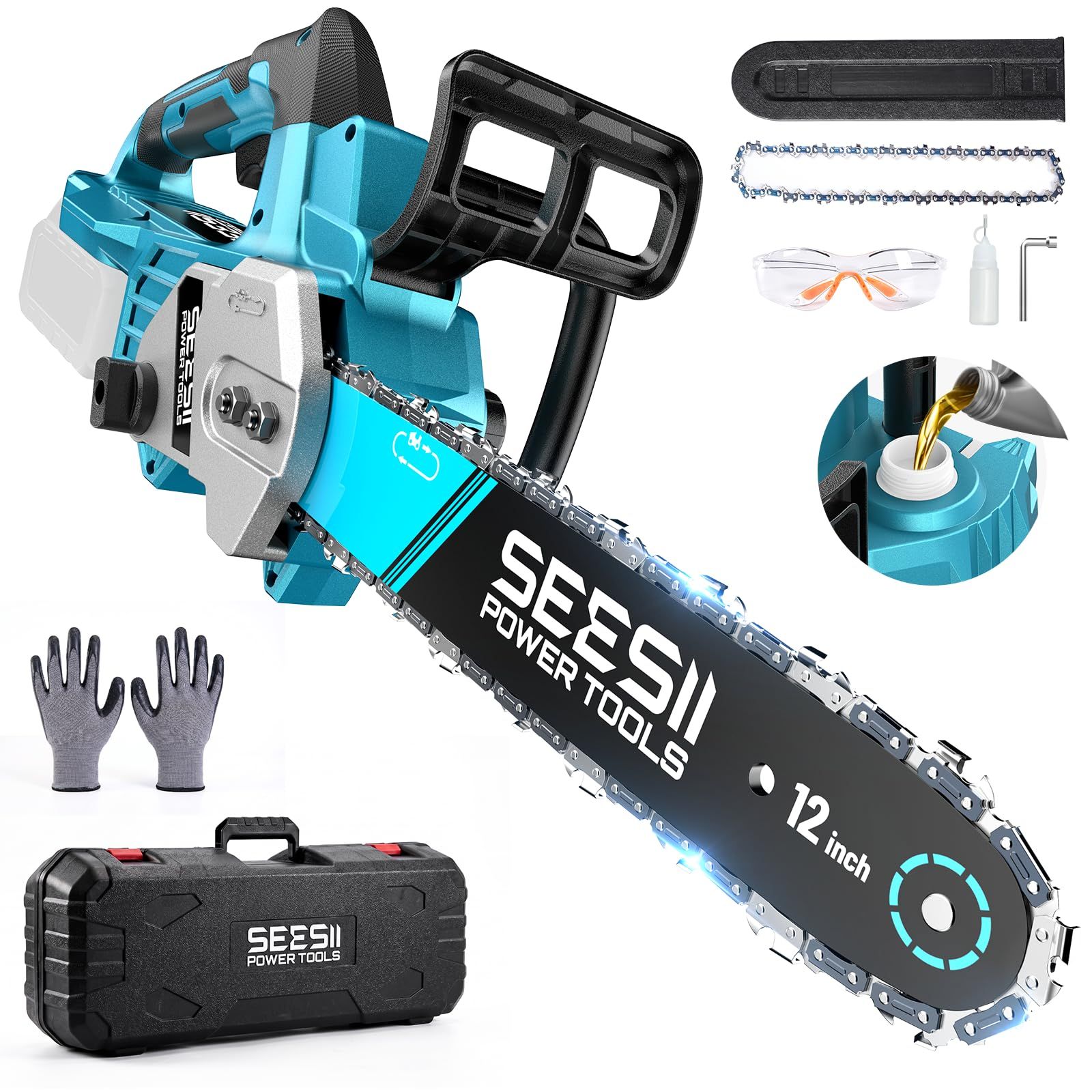 ☆新品☆【2026 年新モデル】SEESII 12 インチ 充電式チェーンソー 切断径 350mm ブラシレスモーター 自動給油 ツールレスチェーン調整 | ポータブル ハンディタイプ マキタ18V互換 木工切断 枝切り 薪作り 庭木剪定 家 15fb257d 9,675円