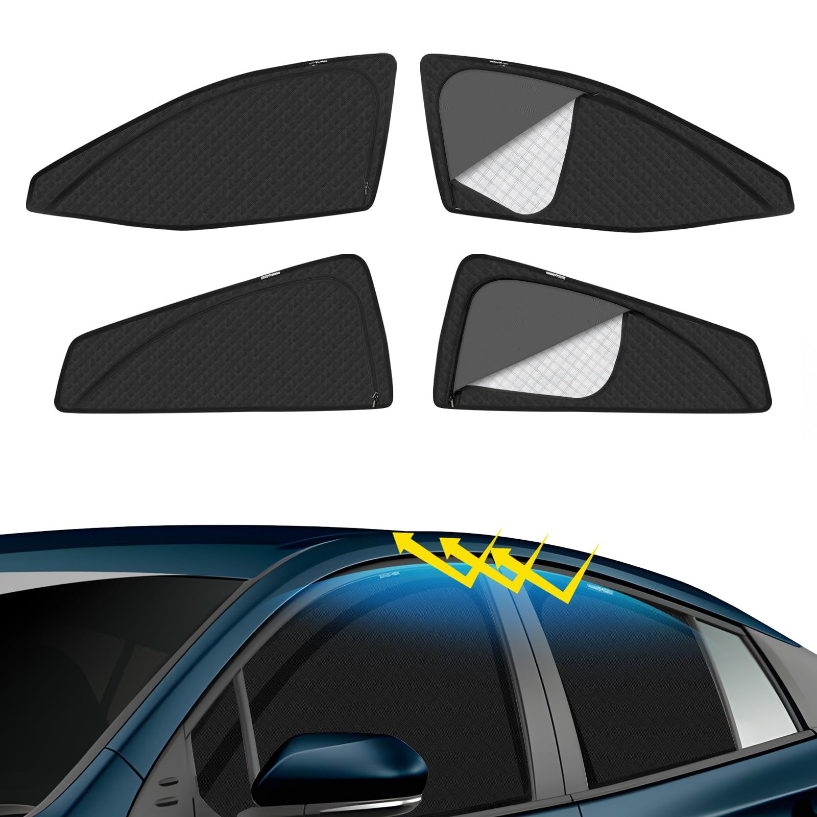 プリウス 50系 車種専用 メッシュカーテン サンシェード 遮光 換気 PRIUS 4代目 ZVW50 ZVW51 ZVW55 サイド用 2in1 カーテン 日除け 虫避け マグネット カーシェード 通風 UVカット運転席 助手席 インテリア f3b30111