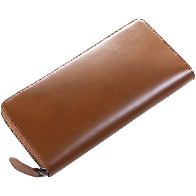 [三京商会] [doob London] 長財布 メンズ コードバン 本革 一枚革 ラウンドファスナー 小銭入れ付き 大容量 (ラウンドファスナー長財布,ライトブラウン[ブラックニッケル金具])