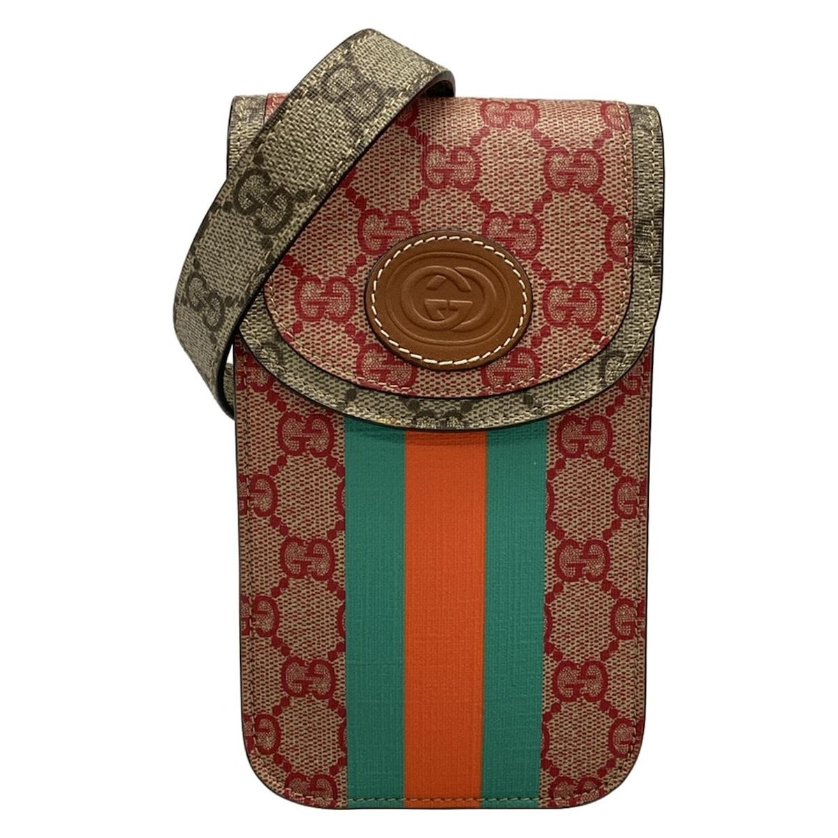GUCCI(グッチ) ショルダーバッグ GGプラス・GGスプリーム,インターロッキングG 723766 レッド×ダークブラウン×マルチ レザー