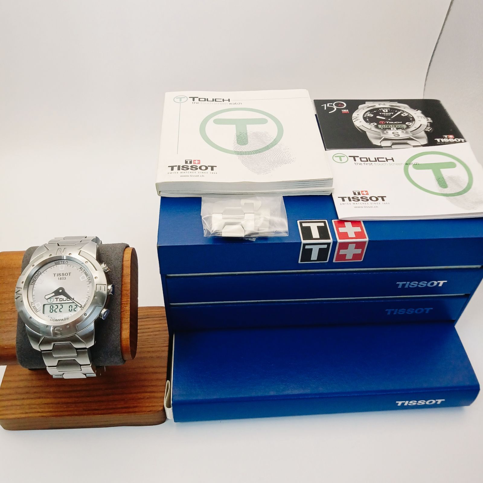 【稼働】0821-1 TISSOT T-TOUCH ティソ T-タッチ 1853 メンズ腕時計 クォーツ デジアナ コマ付 箱付