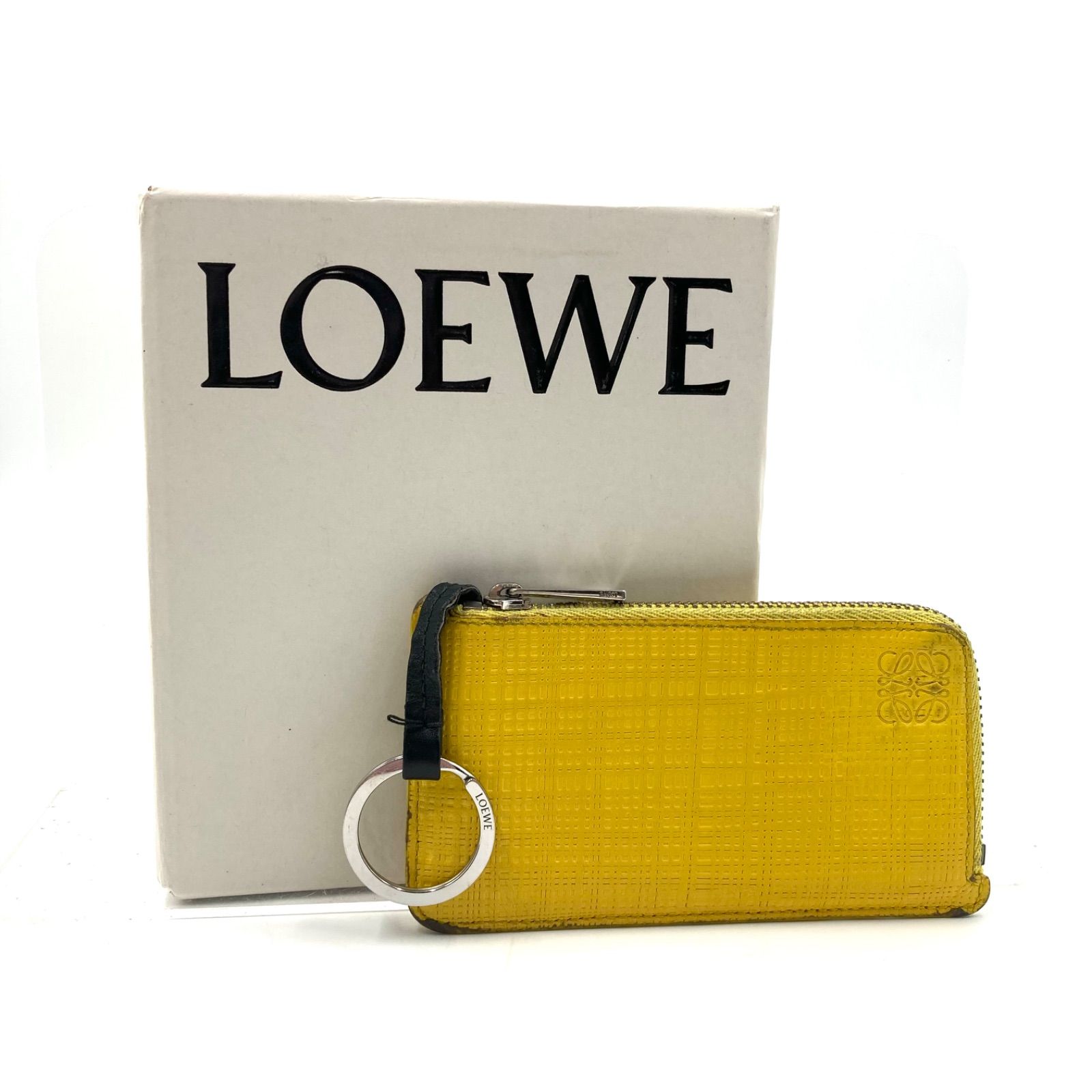 LOEWE ロエベ リネンライン　コインケース　キーケース　アナグラム型押し　レザー　イエロー　スペイン製　刻印あり　箱付き