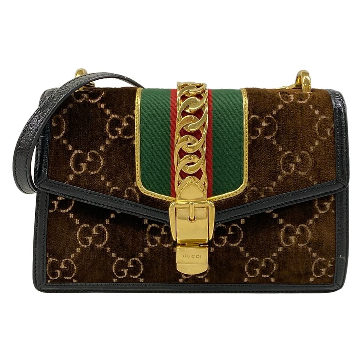 GUCCI(グッチ) ショルダーバッグ シルヴィスモール 524405 ダークブラウン×黒×マルチ レザー