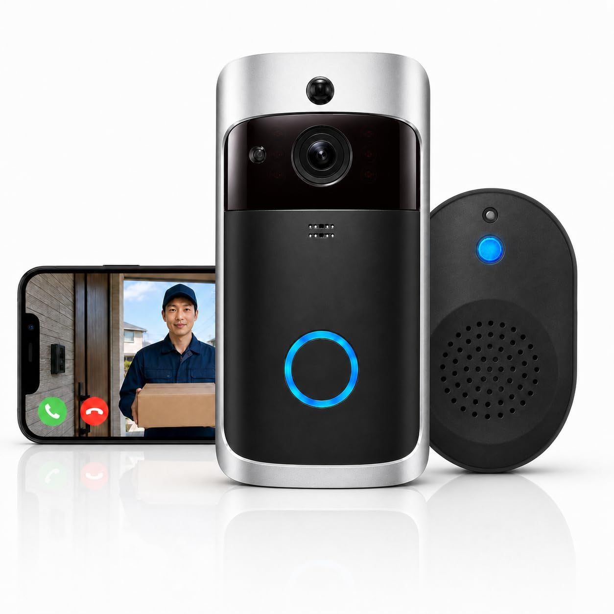 インターホン ワイヤレス 工事不要 カメラ付き ドアホン ビデオドアベル スマホ連動 人物検知 遠隔確認 録画機能 広角レンズ 簡単取り付け 日本語説明書付きpms 8d928336