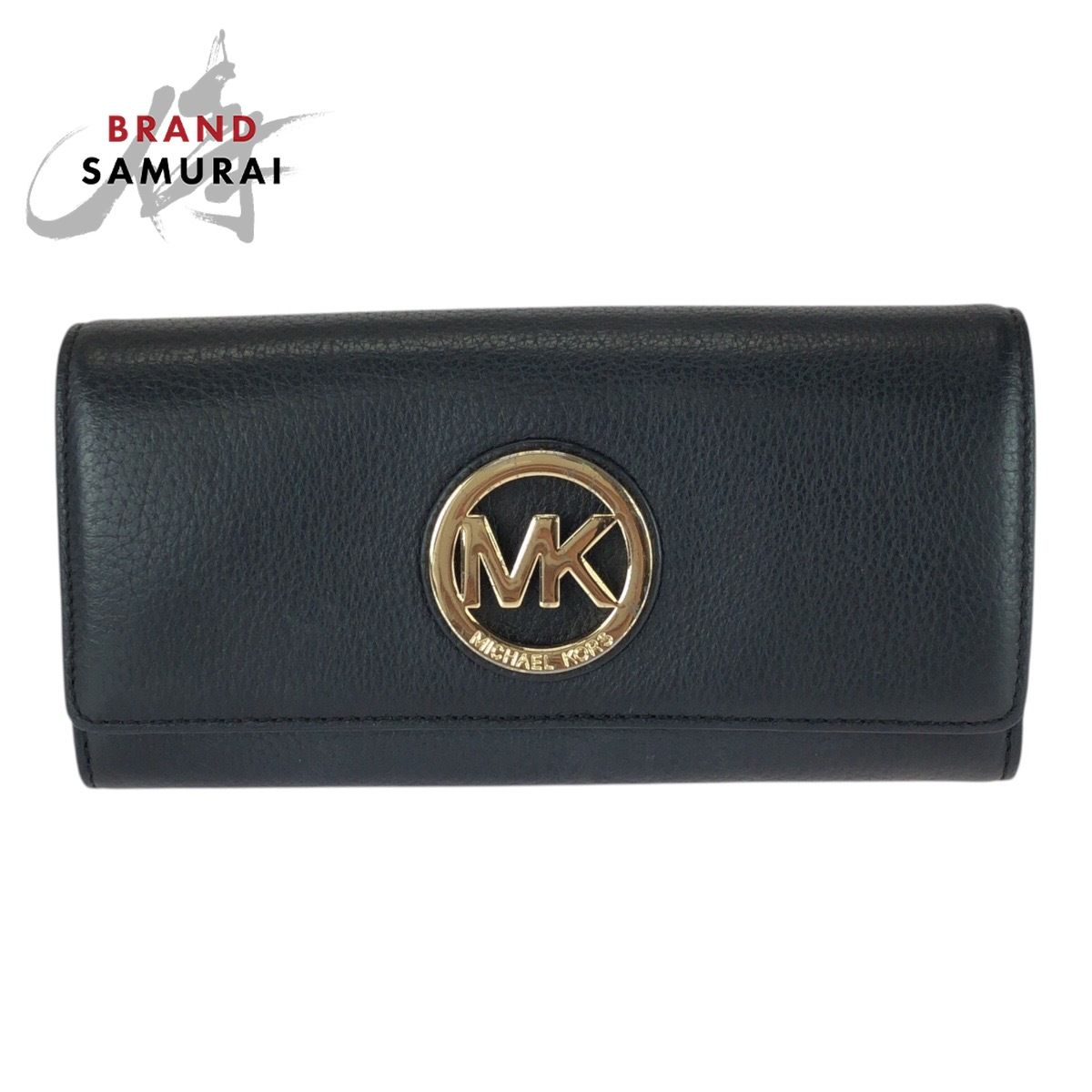 美品 Michael Kors マイケルコース FULTON MKロゴ ブラック 黒 ゴールド金具 レザー 35F0GFTE1L 長財布 ロングウォレット 604036【中古】 7,393円