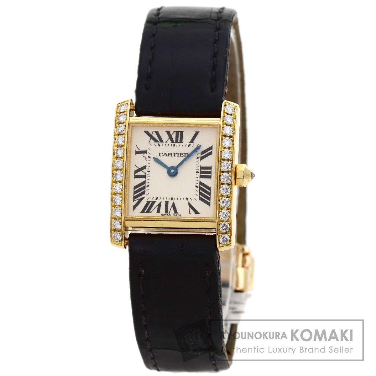 CARTIER カルティエ WE100151 タンクフランセーズSM ダイヤモンドベゼル 腕時計 K18YG 革 ダイヤモンド レディース [中古]