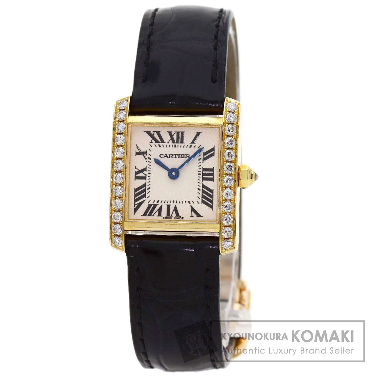 CARTIER カルティエ WE100151 タンクフランセーズSM ダイヤモンドベゼル 腕時計 K18YG 革 ダイヤモンド レディース [中古]