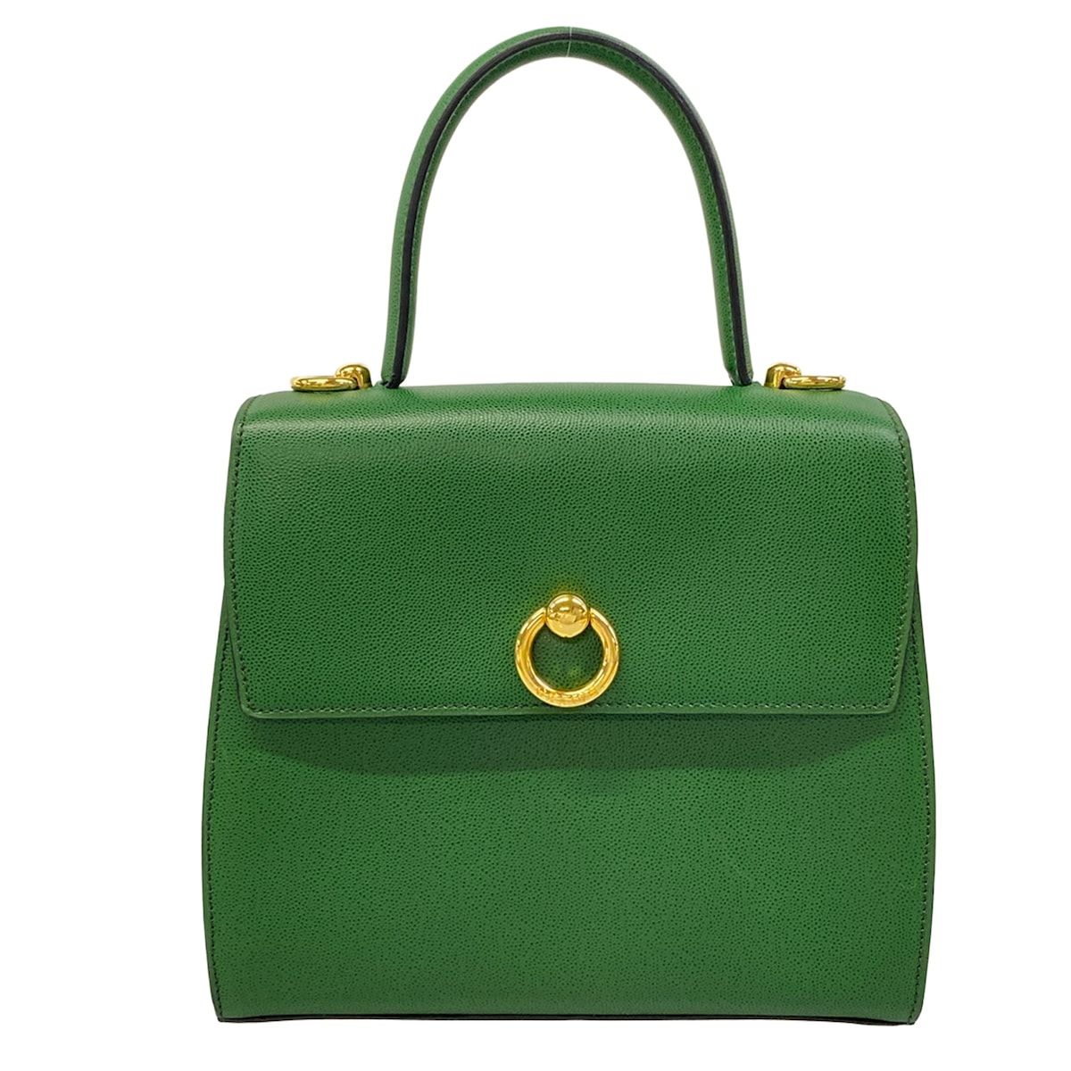 CELINE(セリーヌ) ハンドバッグ - グリーン×ゴールド フラップ レザー 49,500円