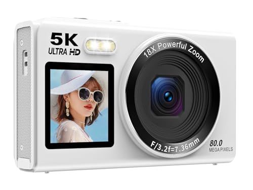 AiMike 5K デジカメ スマホに送れる デジタルカメラ WIFI転送機能 8000万画素 デュアルスクリーン 64GBマイクロSDカード付き 18倍デジタルズーム オートフォーカス機能 ウェブカメラ 19種類フィルター 自撮り便利 バッ 7b5466f8 10,620円