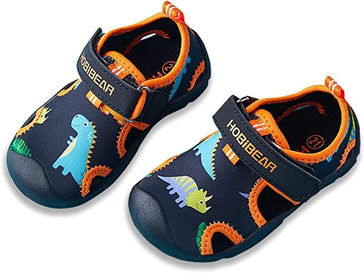 Kumonice Kids Baby Marine Shoes Sandals Beach Water Sports Boys Girls Outdoor Kids Shoes Toe Protection Breathable Flexibility (Black Orange, 14.0 cm 3E)