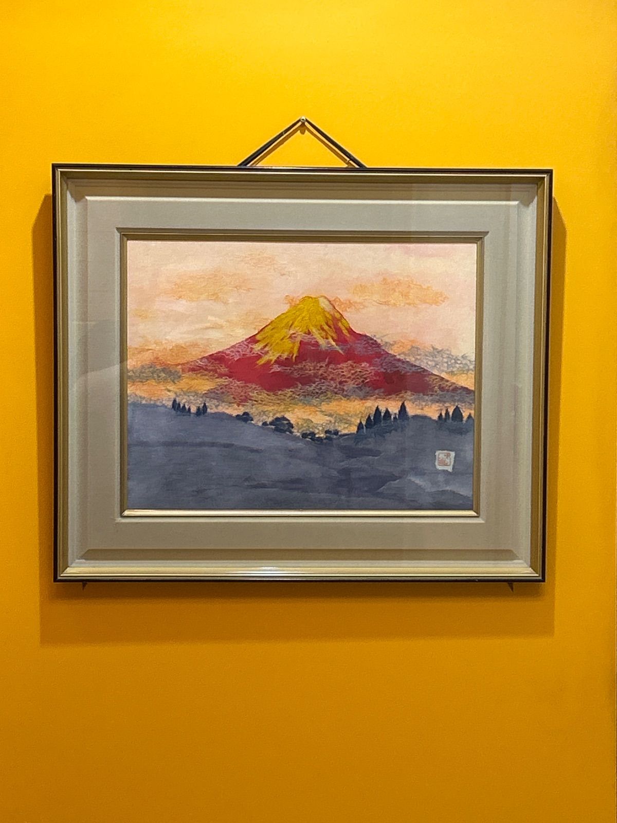 【P3-10】☆小瀧　ちぎり絵　貼り絵　赤富士　H6.1.5　睦富七　　中古