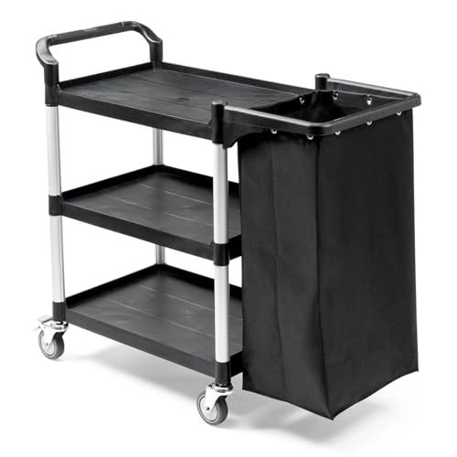 サンワダイレクト ツールワゴン 収納袋付属 キャスター付き 3段 総耐荷重180kg リネンカート 90L 大容量 配膳 100-CART027BKt 22a23bfc 23,782円