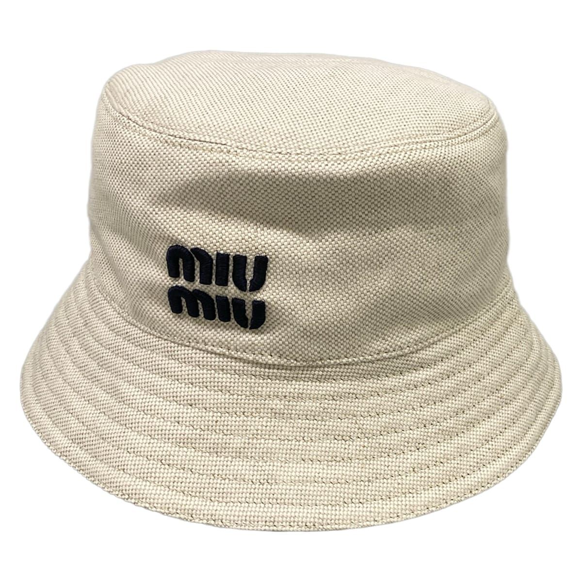 miumiu(ミュウミュウ) ハット美品 5RM030 アイボリー リバーシブル/バケットハット コットン、リネン